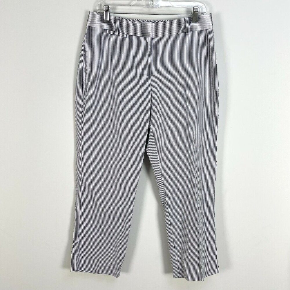 Talbots Womens 8 Curvy Capri Pants Blue White Stripe Seersucker‎ 100% Cotton